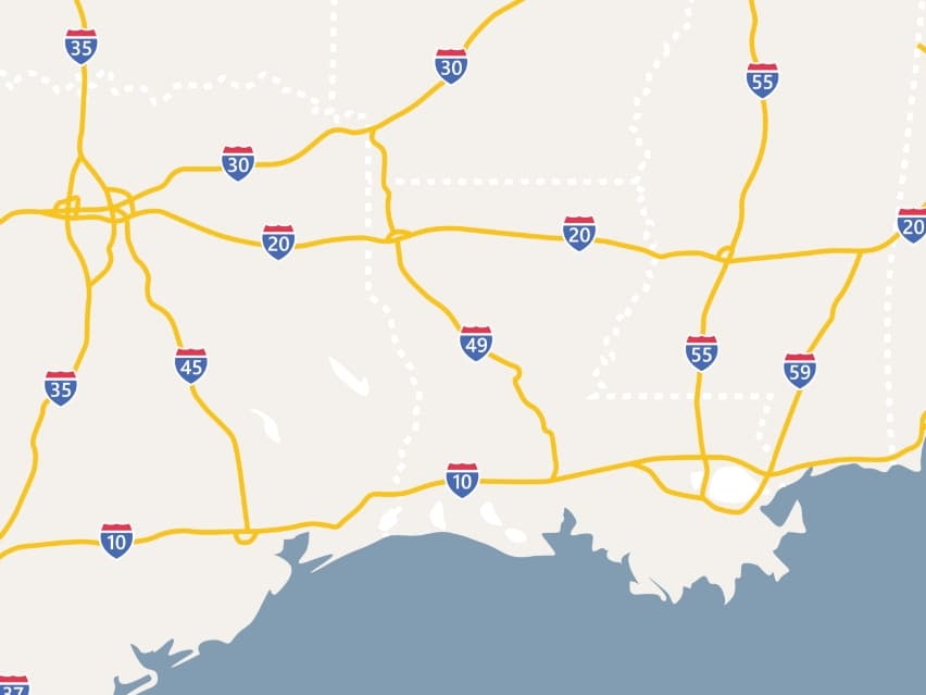 Map of Ark-La-Tex region