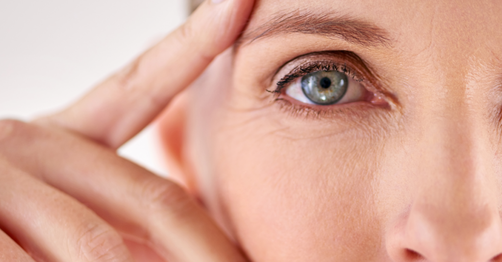 Close up of woman's eye and cheek