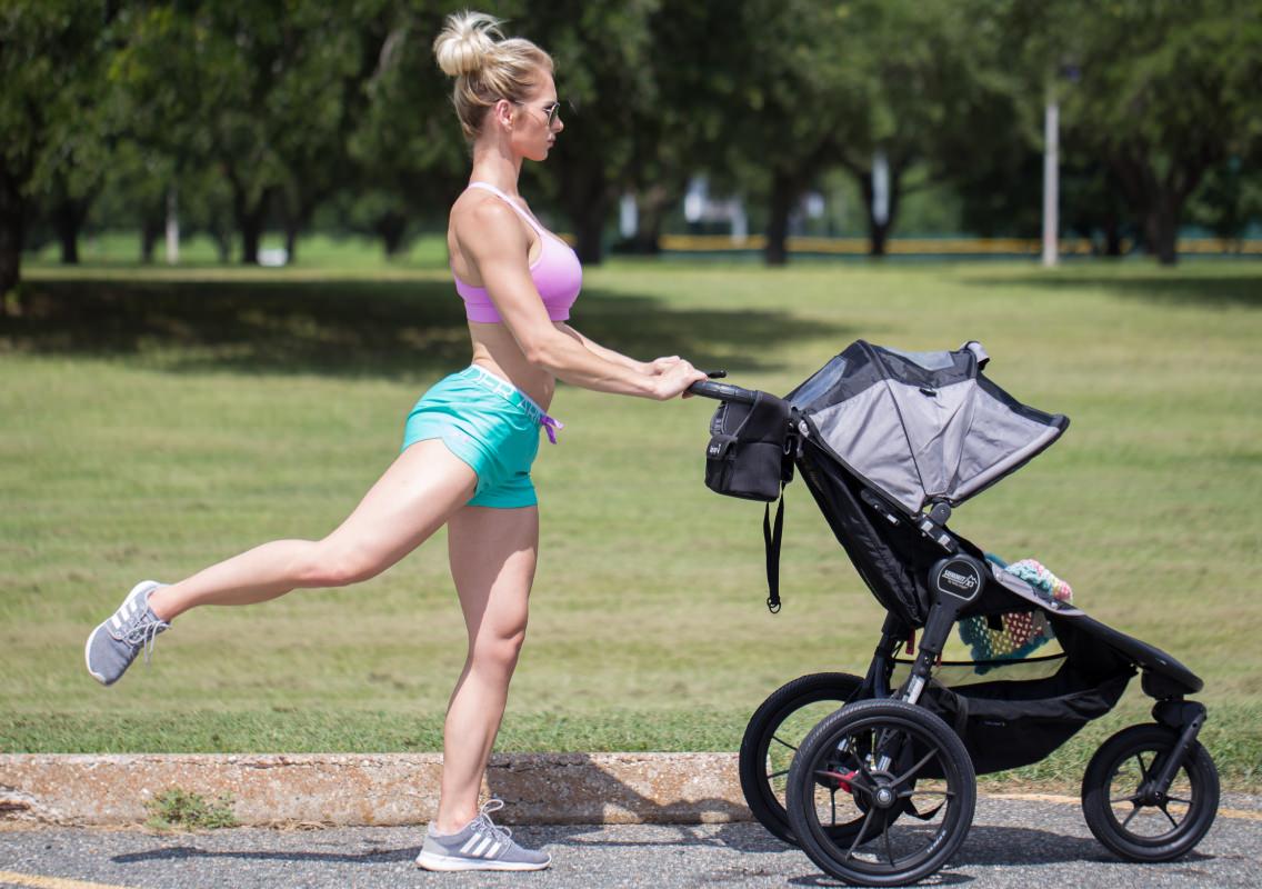 Real patient of the Wall Center running with a stroller