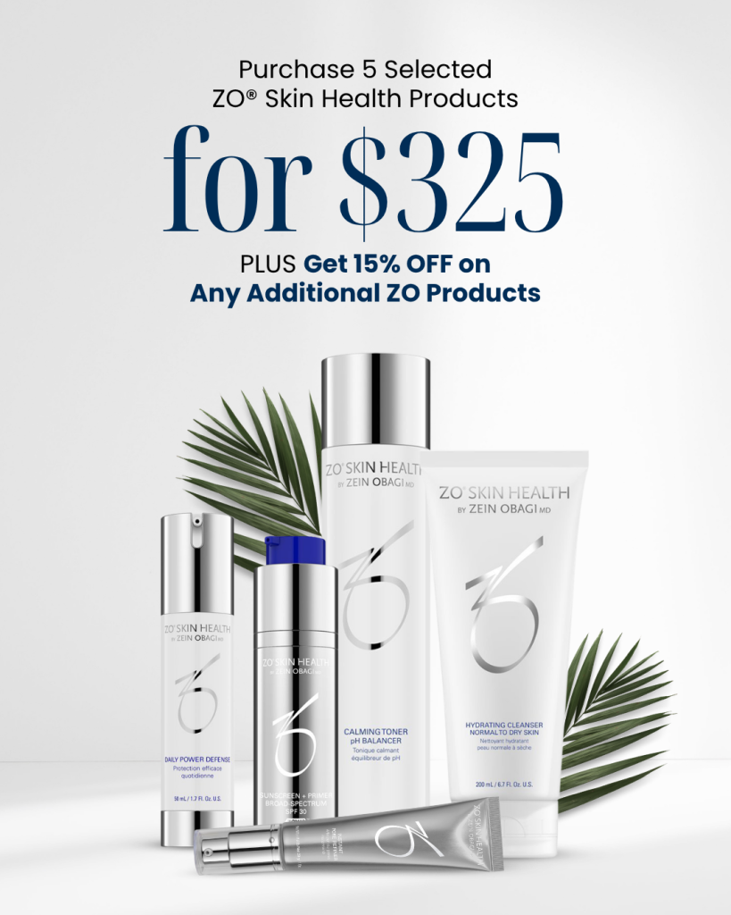 Purchase 5 selected ZO Skin Health products for $325 plus get 15% off on any additional ZO products