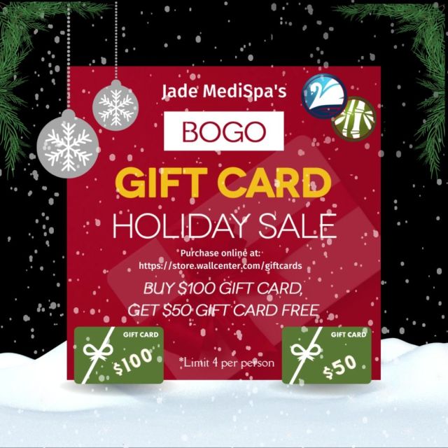The BOGO Gift Card Holiday Sale is going on right now! Check out our online store and grab a gift card for you, your spouse, your Secret Santa, or anyone in your life who needs the perfect gift this year! 🎁🎄

#jademedispa #medispa #bogo #sale #blackfriday #cybermonday #selfcare #shreveport #louisiana #theperfectgift