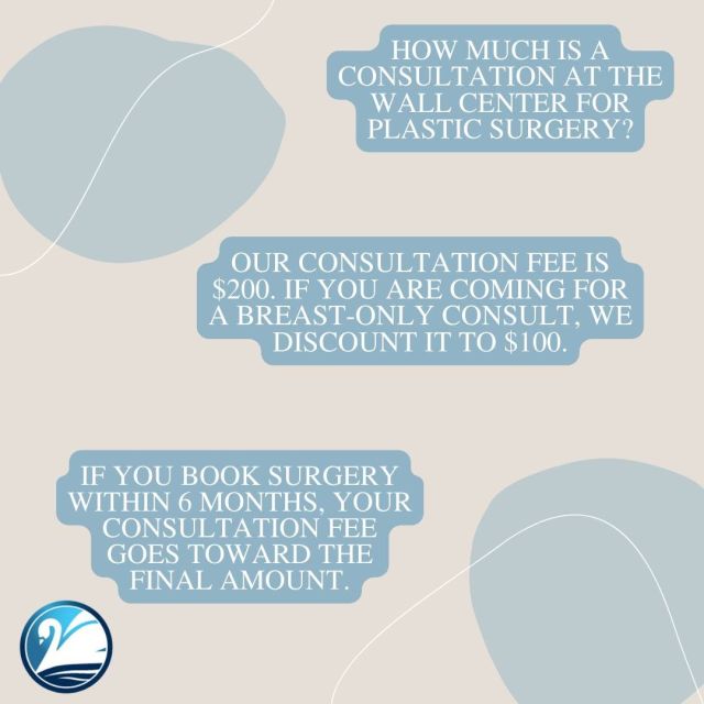 Some of the most common questions we get are about consultation fees, so we hope this post helps break them down! These consultation fees are only applicable to The Wall Center for Plastic Surgery.

#wallcenter #consultation #consultationfees #plasticsurgery #boardcertifiedplasticsurgeons #shreveport #louisiana #texas #arkansas