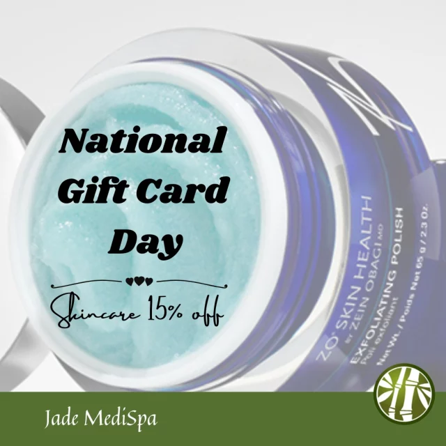 Today is "National Gift Card Day" and if you took advantage of our BOGO gift card deals, now is the perfect time to use them because all of our skincare products are 15% off this month!

#nationalgiftcardday